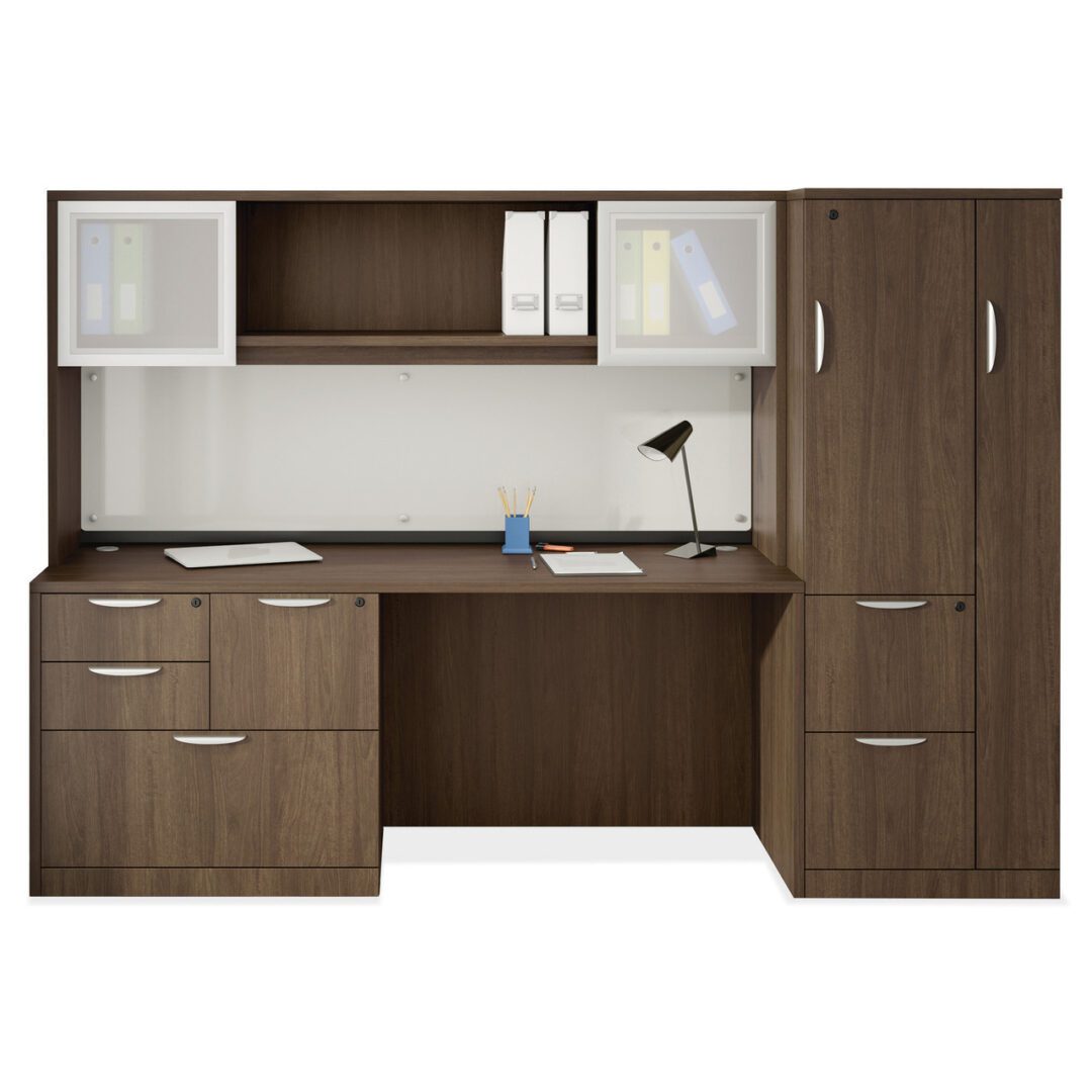 office source laminate 6′ desk with hutch and wardrobe