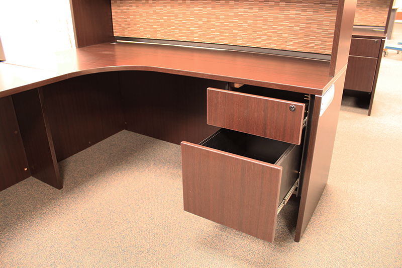 used osf l shaped desk hutch 2