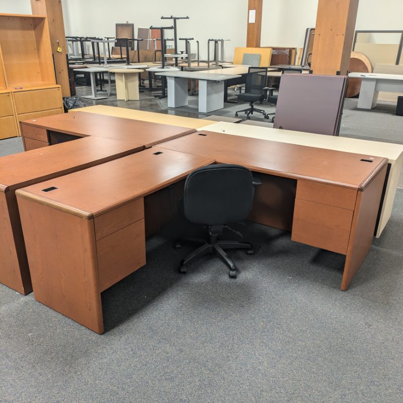 Used 66" by 78" HON Lshape Laminate Desk (Cherry) Office Furniture